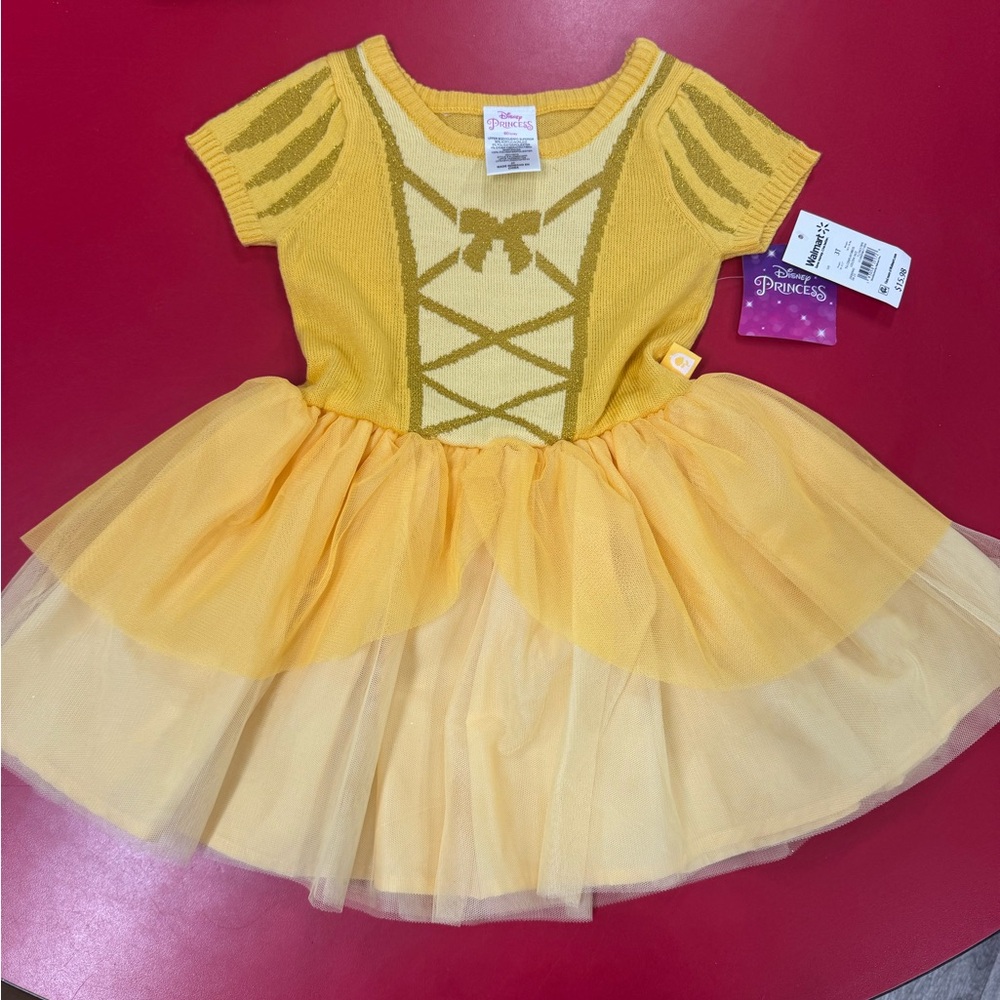 Disney Princess Belle Yellow Sweater Dress for Kids 3T NWT